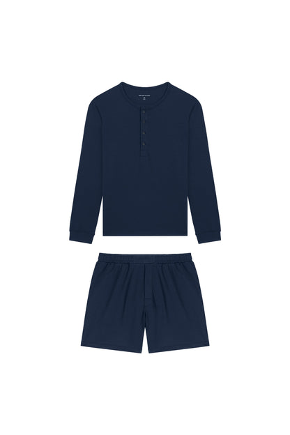 Premium Pyjama Long Sleeve Henley Short Set