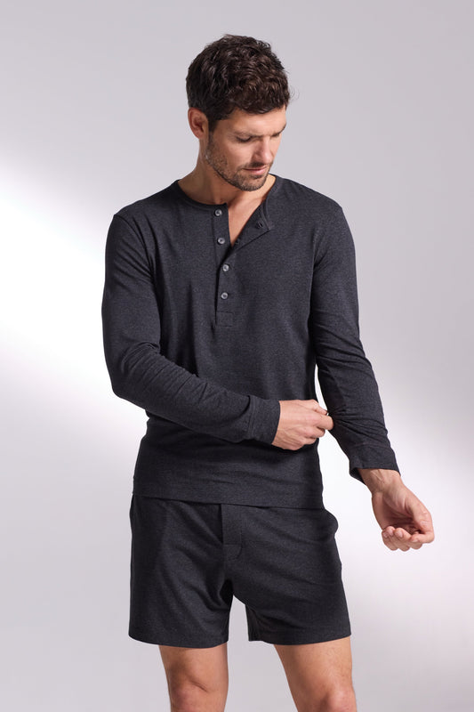 Premium Pyjama Long Sleeve Henley Short Set